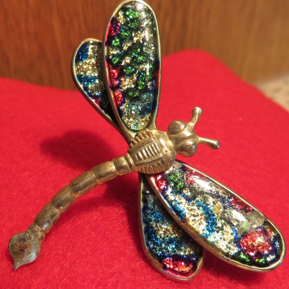 Vintage Lacquer DRAGONFLY Brooch (43J) - Picture 2 of 5